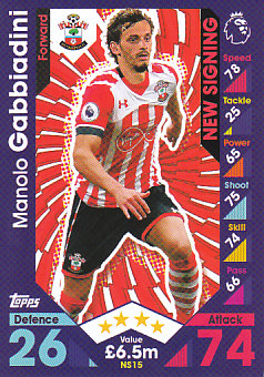 Manolo Gabbiadini Southampton 2016/17 Topps Match Attax Extra New Signing #NS15